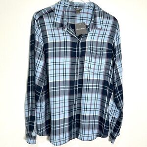 Eddie Bauer Tranquil Long Slv Plaid One Pocket Flannel Shirt Medium Indigo NEW